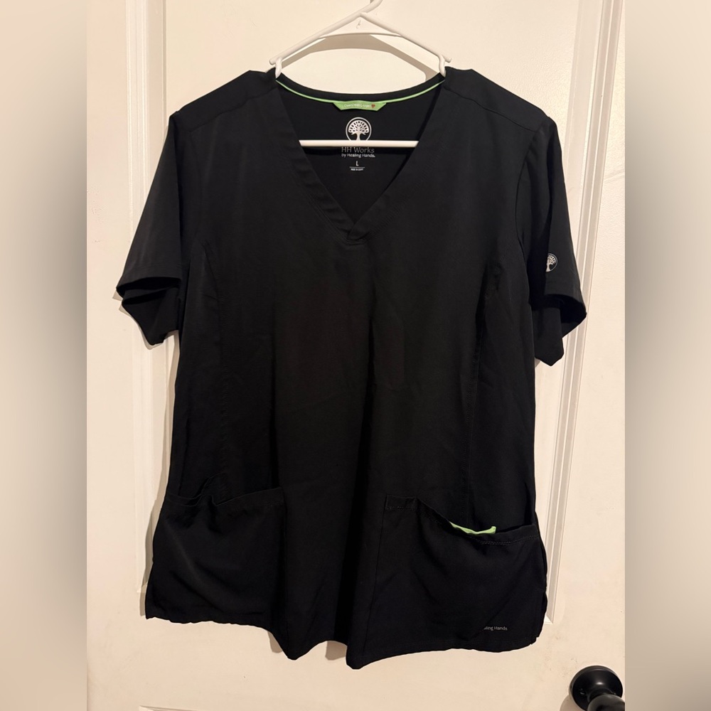 Healing Hands Black V-Neck Scrub Top